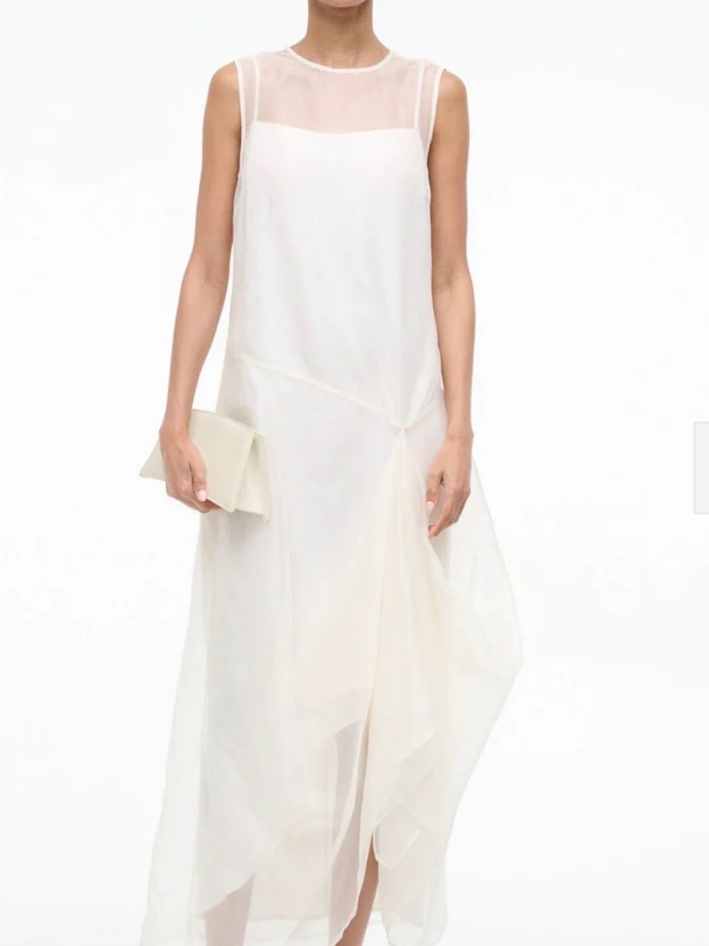 STAUD Sheer Ivory Sleeveless Midi Dress